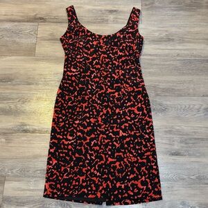 Ann Taylor silk stretch red & black knee length dress size 0